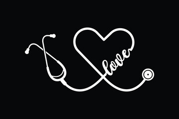 Stethoscope Heart Vector, Medical Stethoscope Heart Shape Vector, Stethoscope Pulse Vector, Heart Health Stethoscope Icon, Medical tools Vector, Stethoscope typography, Doctor, Nurse, Doctor