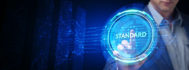 Standard quality control. Certification. Business, technology, internet and networking concept.