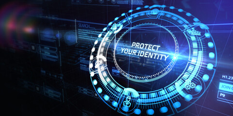 Cyber security data protection business technology privacy concept. Protect your identity on the virtual display. 3d illustration