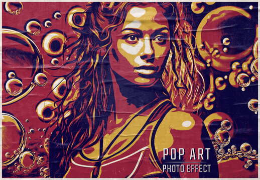 Pop Art Style Photo Effect With Bubbles Mockup. Generative Ai Background