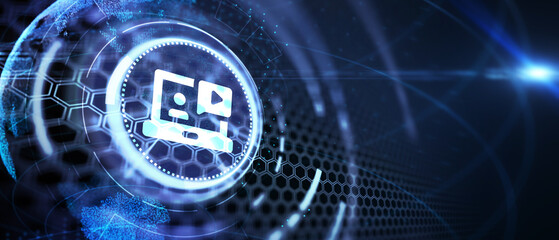 Business, Technology, Internet and network concept. E-learning education. Internet technology webinar online courses concept.Illustration