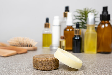 Solid shampoo and conditioner for hair. Natural eco-friendly organic cosmetics