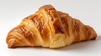 One croissant closeup, isolated on white background. Generative AI illustration