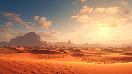 A picturesque scene unfolds in a solitary desert landscape, endless sand dunes meeting the vast sky, a display of untouched magnificence and boundless vistas. Generated by AI.