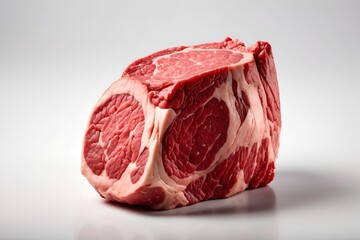 Obraz premium Raw beef on a white background. Close-up view.