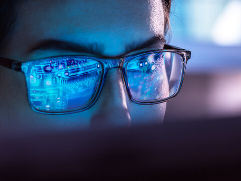 IT professional developing chip design on computer