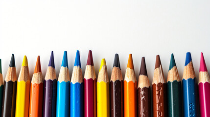 Studio shot of row of colored pencils lying
