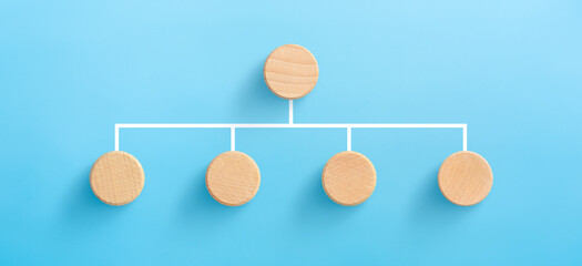 Business process, Workflow, Flowchart, Process Concept with Wooden cubes on blue background