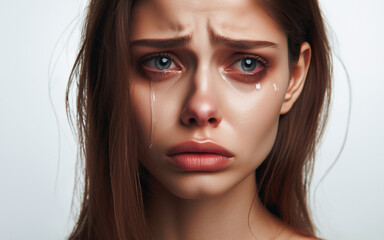 Crying, crying woman white background - obrazy, fototapety, plakaty