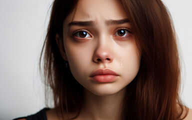 Fototapeta premium Crying, crying woman white background