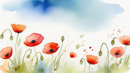 Fototapeta premium red watercolor poppies on a white background