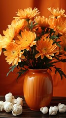 Still life of mums and flowers in a warm colour UHD wallpaper
