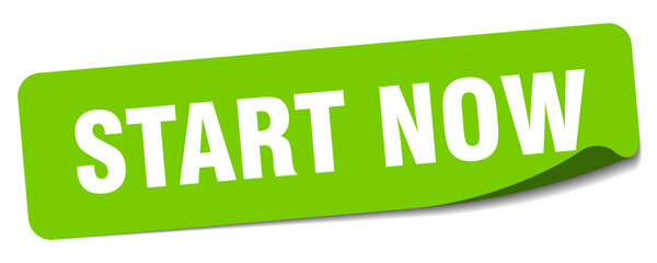 start now sticker. start now label