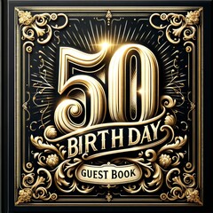 Golden 50th Birthday Guest Book Design