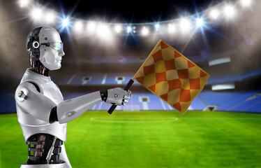 Robotic assistant  for soccer or football referee holding flag