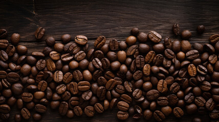 Fototapeta premium Top-View Coffee Beans on Rustic Table