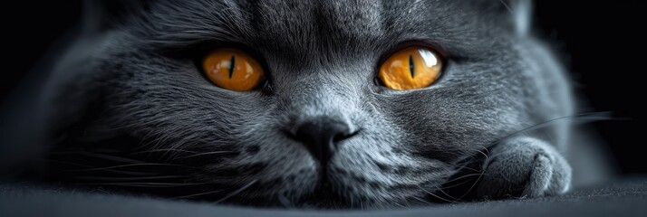 Fat Gray British Cat Big Yellow, Desktop Wallpaper Backgrounds, Background HD For Designer