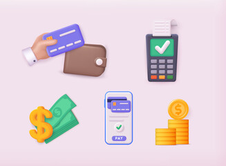 Set of 3d finance icon. Business and financial concept. 3D Web Vector Illustrations.