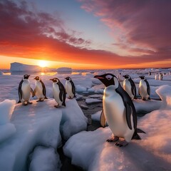 Flock of penguins in Arctic , photo generated with AI 