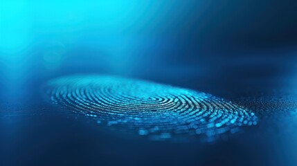 A single fingerprint is displayed on a vibrant blue background. - obrazy, fototapety, plakaty
