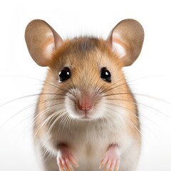 Portrait of mouse on white background, AI generation.