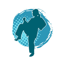 Silhouette of a slim female doing martial art pose. Silhouette of a martial art woman in action pose.