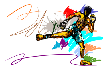 Thai boxing kick classic sketch art and brush style