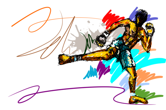 Thai boxing kick classic sketch art and brush style