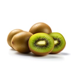 Closeup of kiwi fruits with slice on white background with depth field and clipping path 