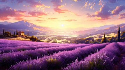 Provence sunlight, radiating a serene charm and an aroma that speaks of tranquility. Serene lavender fields, Provence sunlight, serene charm, aroma, tranquility, gentle sway. Generated by AI.