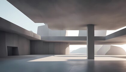 Fototapeta premium 3d render of abstract futuristic architecture with empty concrete floor