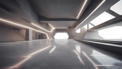 3d render of abstract futuristic architecture with empty concrete floor
