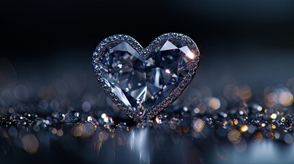 A sparkling diamond heart outline against a dark, elegant background.  - obrazy, fototapety, plakaty