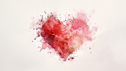 A watercolor painting of a heart with splashes of red and pink against a white background. 