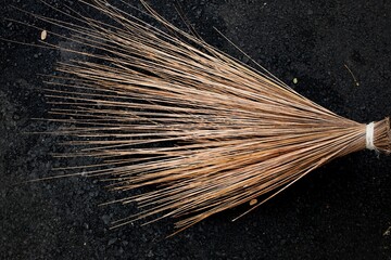 The texture of the palm fiber broom, which is often used to sweep floors or clean dirty wall...