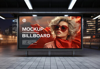Large Billboard At A Train Station Mockup. Generative Ai
