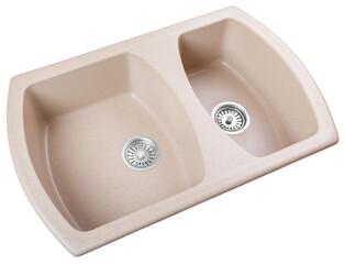 two bowls beige artificial stone kitchen sink