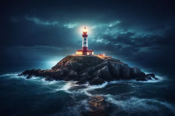 Rolgordijnen lighthouse on the coast of the sea, cinematic blue light, seascape © Денис Богдан