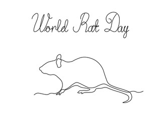 World Rat Day. Abstract rat,mouse,continuous one line art hand drawing sketch.Card