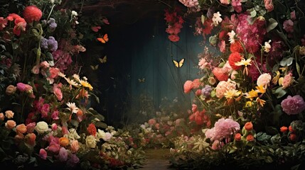 Explore a hidden gem, a secret garden where every flower blooms. Blooming sanctuary, hidden floral paradise, vibrant garden. Generated by AI. - obrazy, fototapety, plakaty