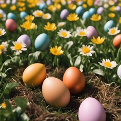 Obraz na płótnie Canvas Easter Eggs in a flower field