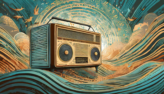  impactful poster for World Radio Day, featuring a vintage radio set surrounded by waves of sound and the date prominently displayed.