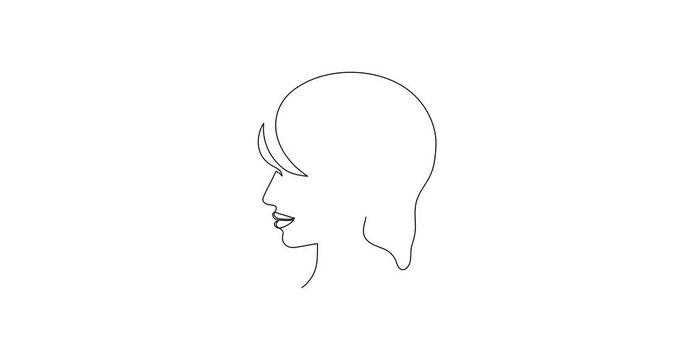 WI-FI signal and woman face one line art animation,hand drawn internet hotspot in girl head,access point continuous contour drawing motion.Free zone wireless online concept outline.4k self-drawing 