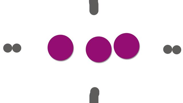 Sticks stick out from above and below. And between the black circles, large circles move and change colors. Essentially, the image simulates the interaction of atoms.