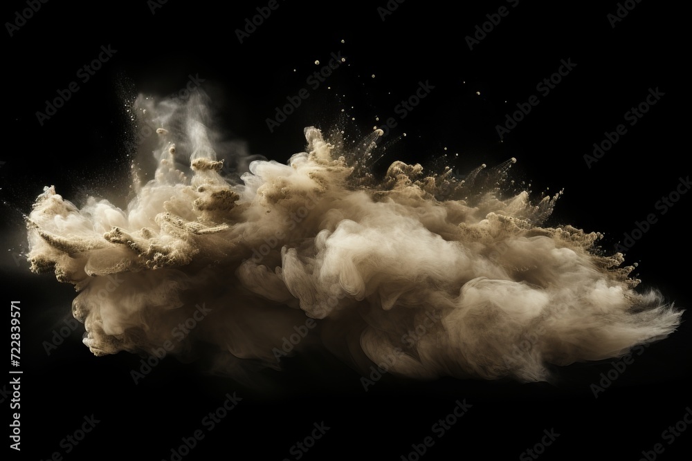 Wall mural Abstract art of dust clouds of sand in motion on a black background