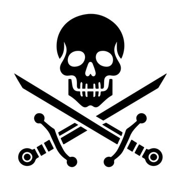 skull with crossed sord vector icon, clipart, symbol, black color silhouette