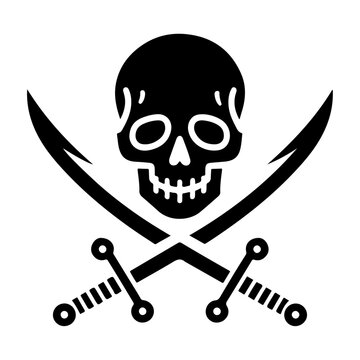 skull with crossed sord vector icon, clipart, symbol, black color silhouette