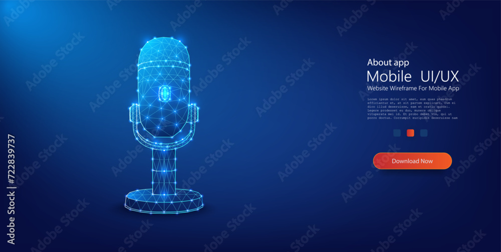 Fototapete futuristic digital microphone in wireframe style. a modern representation of a microphone with a glo