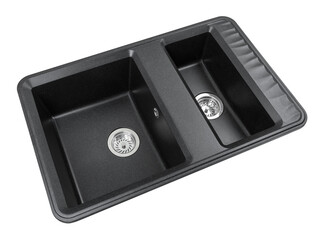 black stone kitchen sink two bowls isolated