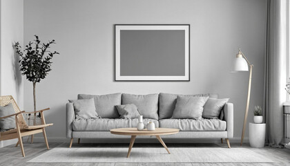Mockup frame in living room interior, 3d rend